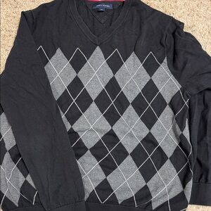 Tommy Hilfiger Black & Gray Argyle V-Neck Sweater